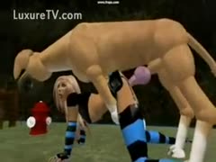 In this animated film, a big brute fucks a golden-haired legal-age teen cartoon.